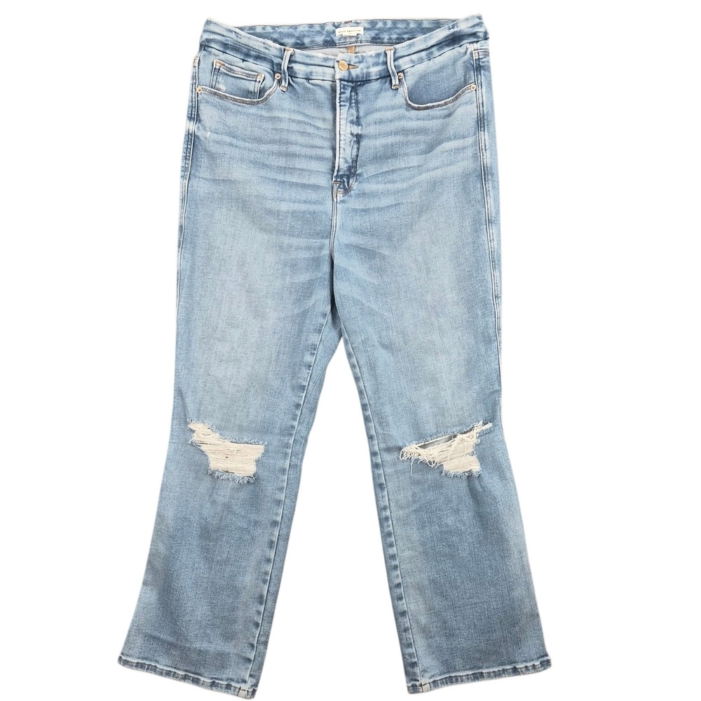 Good‎ American Good Curve Straight Distressed Jeans Size 18 Light Wash GCST960T